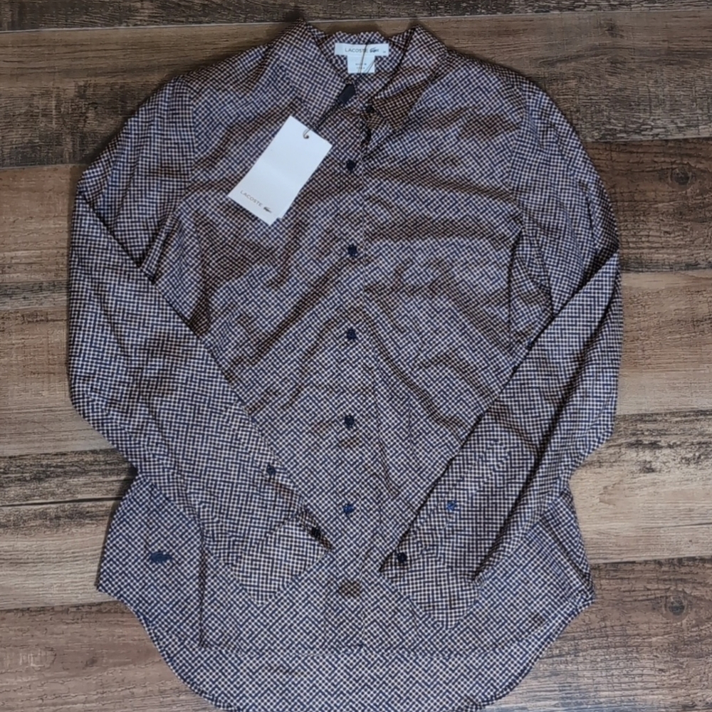 Lacoste Silk Blend Button Down Patterned Shirt Size 38EU / 6US